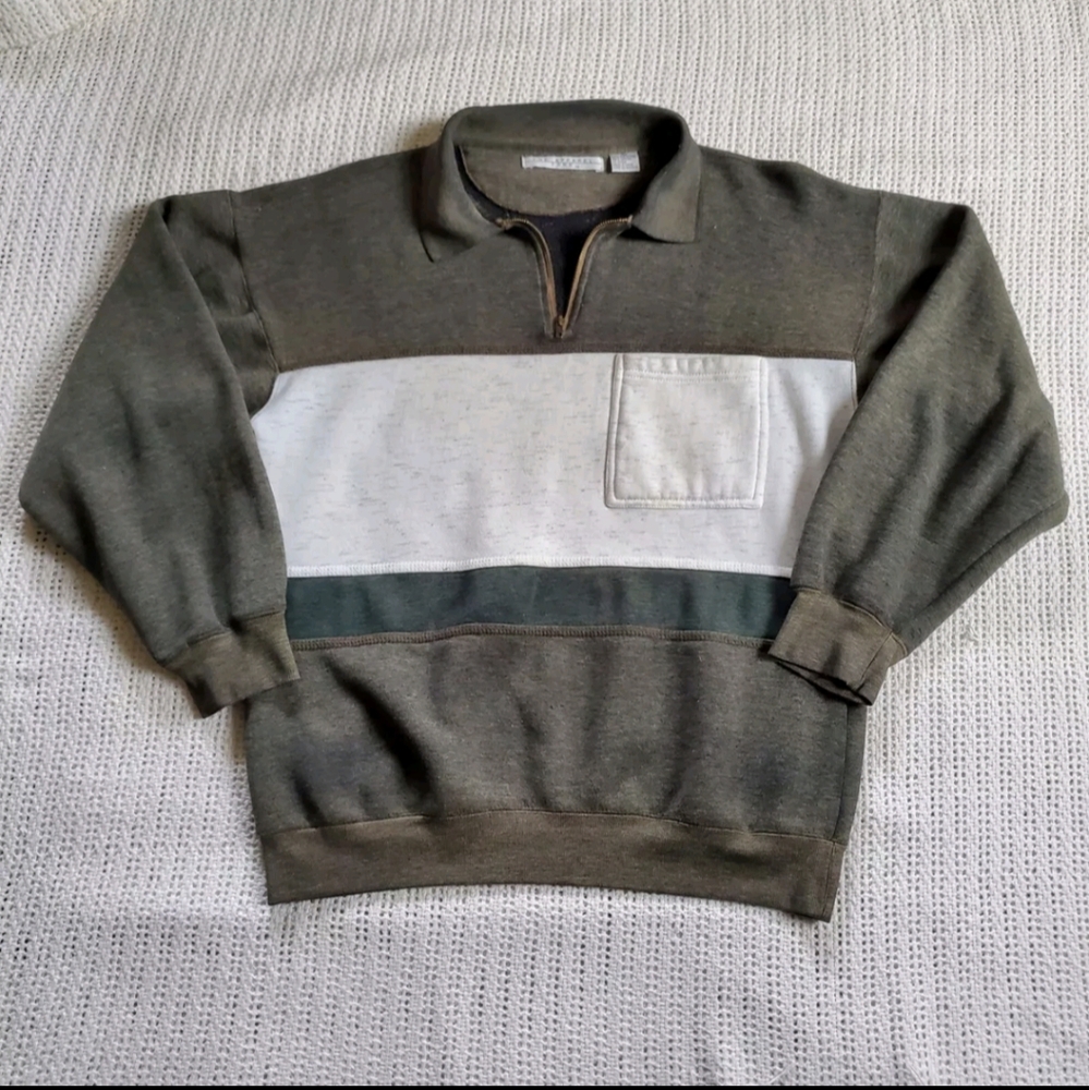 Vintage 90s APPAREL ZONE Pullover Sweatshirt Mens Medium Colorblock Green Gray
